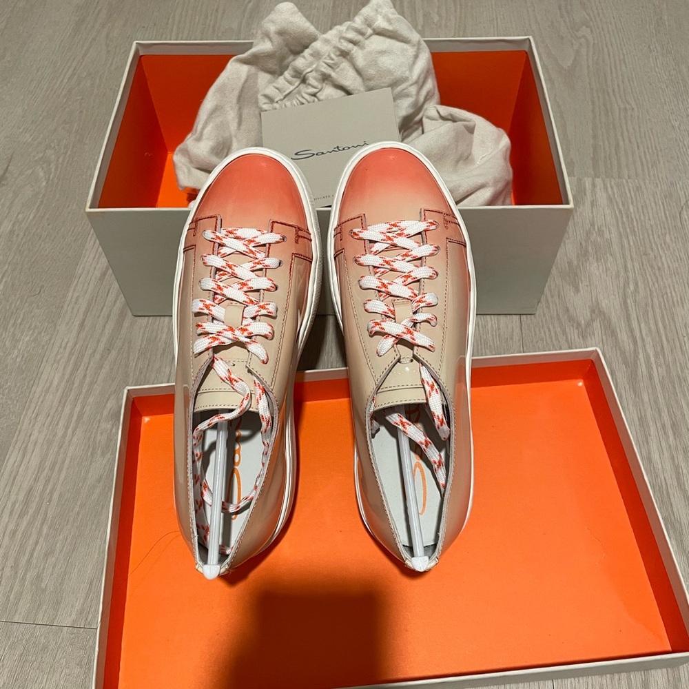 Santoni leather low top sneakers womens size 36